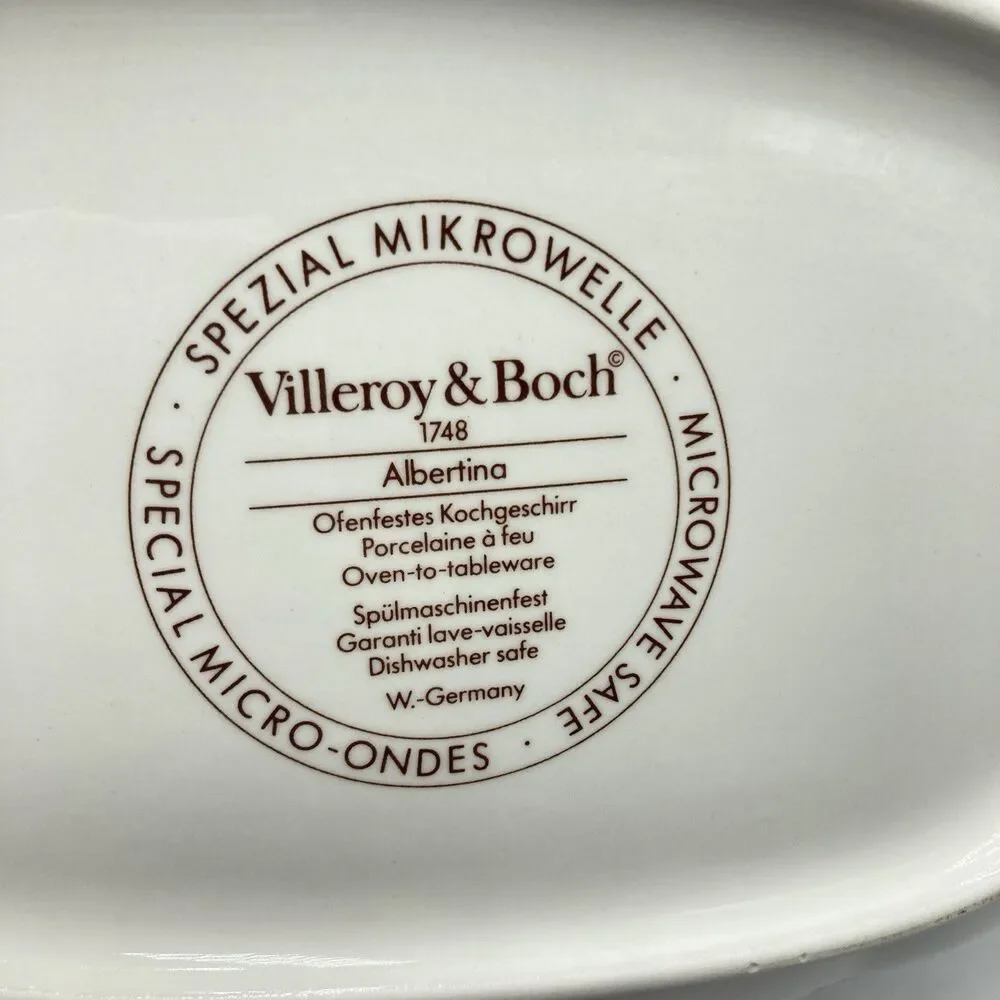 Vtg Villeroy & Boch Albertina 3 QT Oval Microwave Baker w/ Lid W Germany #1748